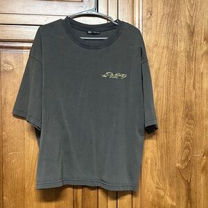 Zara Men's Charcoal Tee with Yellow Script